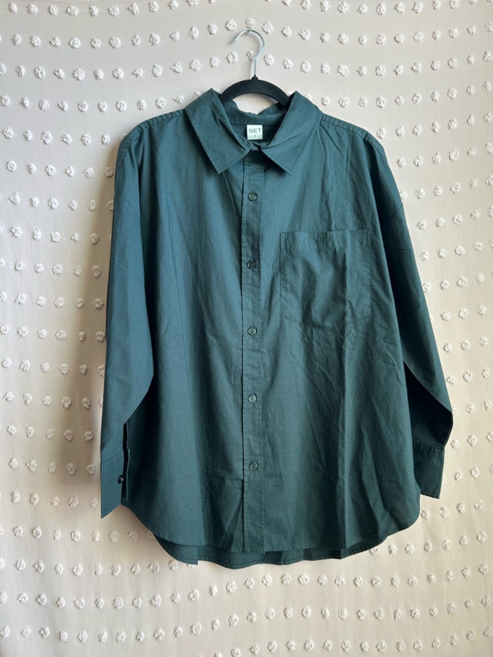 Set Active Women’s Long Sleeve Oversized Button Down Sz S Green